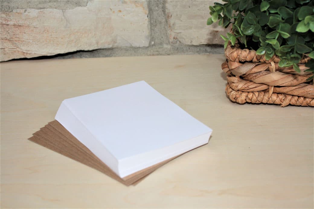 stack of 150 sheets 4 x 6 in printable notepad sheets and 6 cardboard backs