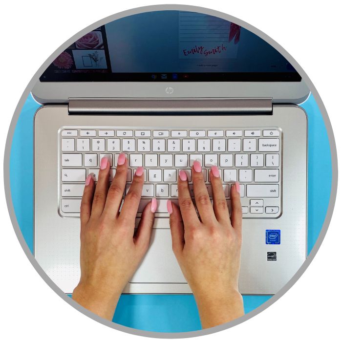 Person designing a diy notepad on a computer